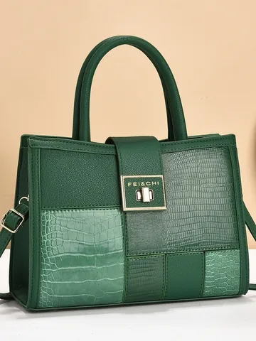 Modische Damen Patchwork Tote Bag Große Kapazität PU Leder Handtasche Mit Krokodil Textur Metallsperre Schulter Umhängetasche