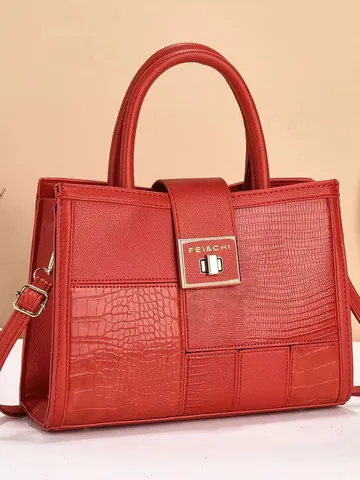 Modische Damen Patchwork Tote Bag Große Kapazität PU Leder Handtasche Mit Krokodil Textur Metallsperre Schulter Umhängetasche