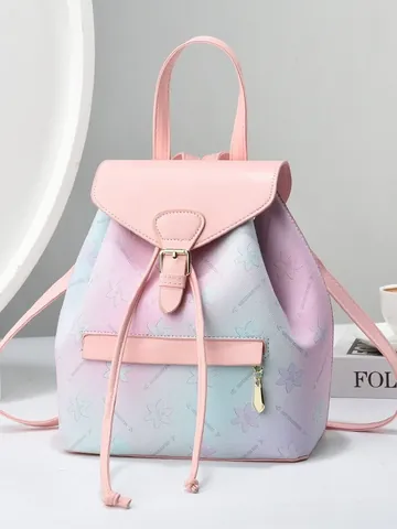 Zaino da Donna con Stampa Floreale Sfumata in Pelle PU Elegante Zaino da Viaggio alla Moda con Chiusura a Fibbia con Coulisse