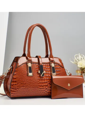Glossy Crocodile Pattern Patent PU Leather Handbag And Envelope Clutch For Women Fashion Large Capacity Top Handle Bag Tote