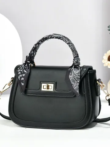 Borsa a Tracolla Donna Color Block Con Sciarpa Decorativa in Pelle PU Borsa a Mano Crossbody Per Pendolarismo Elegante