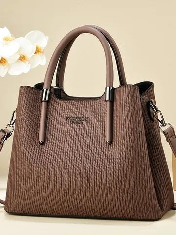 Borsa a Mano da Donna in Pelle PU a Pieghe Verticali Borsa Tote Business Pendolare Tracolla Con Tracolla Rimovibile Fashion Queen