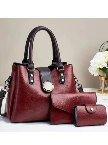 Women's Retro PU Leather Tote Shoulder Bag Wallet And Card Holder Large Capacity Fashion Handbag Commuting Office Travel