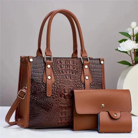 Krokodilstruktur Damen Handtasche Passendes Taschenkit Große Kapazität PU Leder Schulter Umhängetasche Retro Street Style Mode Accessoire