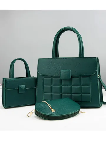 Ensemble de 3 Sacs à Main pour Femme à la Mode en Cuir PU à Motif Litchi Matelassé Grande Capacité Sac Fourre-tout Élégant