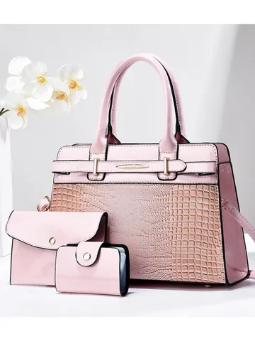 Damen Tote Handtasche Und Umschlag Clutch Und Kartenhalter Krokodilmuster Geprägtes PU-Leder Große Kapazität Schultertasche Retro-Stil