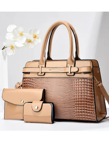 Damen Tote Handtasche Und Umschlag Clutch Und Kartenhalter Krokodilmuster Geprägtes PU-Leder Große Kapazität Schultertasche Retro-Stil