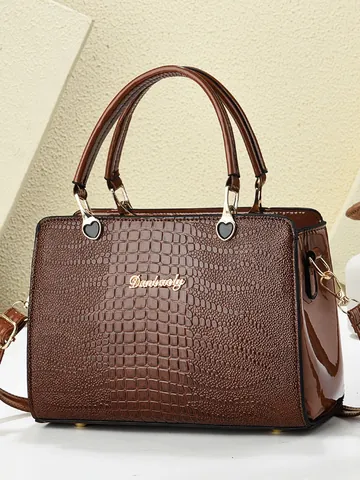 Damen 2026 Große Kapazität Krokodilmuster Lackleder Tote Handtasche Business Pendeln Umhängetasche Mit Herz Dekor