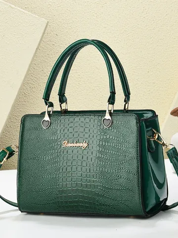 Damen 2026 Große Kapazität Krokodilmuster Lackleder Tote Handtasche Business Pendeln Umhängetasche Mit Herz Dekor