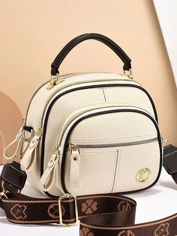 Borsa a Tracolla da Donna in Pelle PU con Motivo Litchi Tasche Multiple con Cerniera Tracolla Larga Fantasia Moda Giornaliera