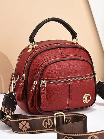 Borsa a Tracolla da Donna in Pelle PU con Motivo Litchi Tasche Multiple con Cerniera Tracolla Larga Fantasia Moda Giornaliera