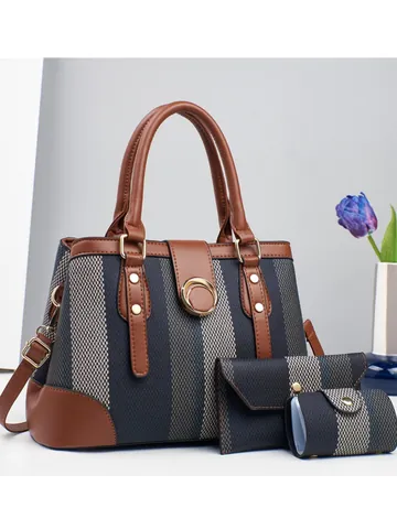 Borsa Tote da Donna a Righe Busta Clutch Borsa Rotonda in Pelle Artificiale Borsa alla Moda Motivo Verticale Borsa a Tracolla Grande Capacità