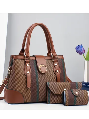 Borsa Tote da Donna a Righe Busta Clutch Borsa Rotonda in Pelle Artificiale Borsa alla Moda Motivo Verticale Borsa a Tracolla Grande Capacità