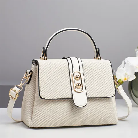 Bolso De Mano De Moda Para Mujer Textura Tejida Cuero De PU Bolso De Hombro Cruzado Con Correa Desmontable Cierre Metálico Dorado Estilo Urbano