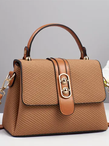 Women Fashion PU Leather Woven Texture Shoulder Bag Retro Square Handbag Crossbody Bag Daily Commute Large Capacity