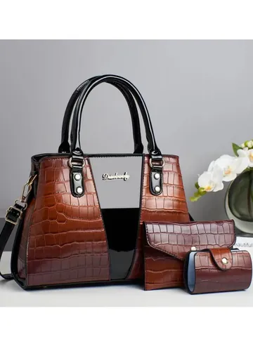 Damen Krokodilleder-Muster Gradient PU Leder Tote Bag Mit Brieftasche Und Kartenhalter Urban Mode Handtaschen Kombination