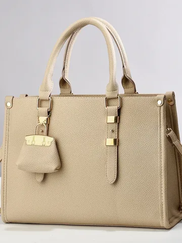 Dames Grote Capaciteit Tote Bag Litchi Korrel PU Leer Handtas Met Mini Hanger Woon-Werkverkeer Schoudertas Voor Dagelijks Gebruik