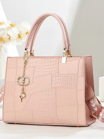 Γυναικεία Vintage Τσάντα Tote με Μοτίβο Κροκοδείλου Patchwork Μεγάλης Χωρητικότητας Τσάντα Χειρός από PU Δέρμα