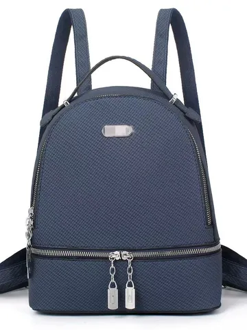 Fashion Women PU Leather Woven Texture Backpack Large Capacity Travel Daypack Lightweight School Bag with Metal Pendant