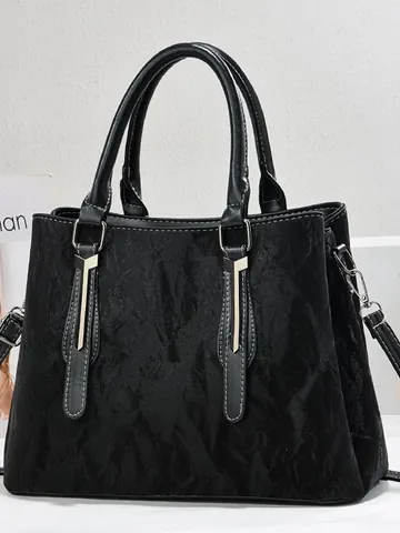 Women's Vintage PU Leather Tote Bag Wrinkled Texture Large Capacity Shoulder Handbag With Metal Decoration For Office Daily Casual Crossbody Bag