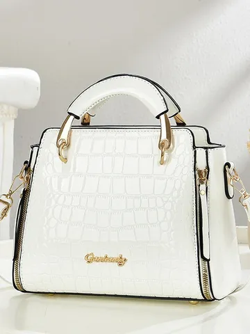 Sac à Main pour Femmes en Cuir PU à Motif Crocodile Élégant Sac à Épaule de Grande Capacité avec Poignée en Métal