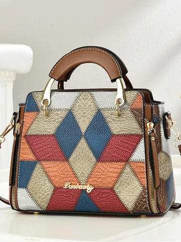 Sac à Main pour Femmes en Cuir PU à Motif Crocodile Élégant Sac à Épaule de Grande Capacité avec Poignée en Métal
