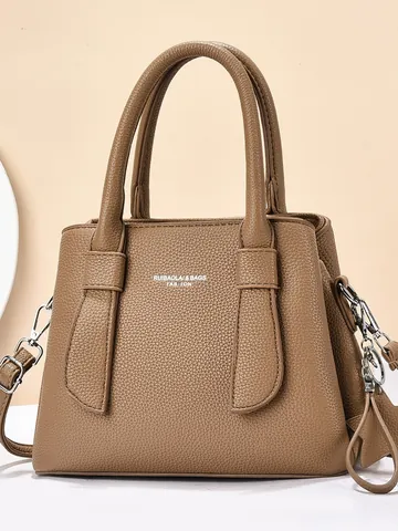 Minimalist PU Leather Litchi Grain Top Handle Bag For Women Multi Compartment Shoulder Crossbody Bag Casual Commuter Handbag