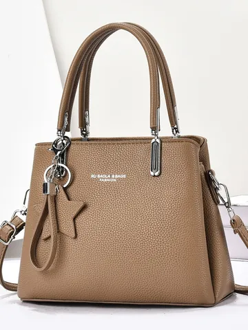 Borsa a Mano da Donna in Pelle PU di Lusso Grana di Litchi Borsa a Tracolla Grande Capacità Con Pendente a Stella per Pendolari