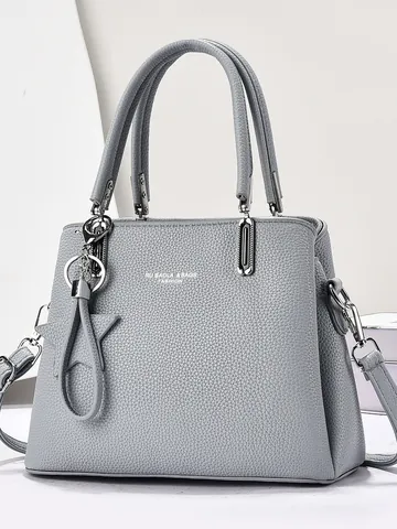 Borsa a Mano da Donna in Pelle PU di Lusso Grana di Litchi Borsa a Tracolla Grande Capacità Con Pendente a Stella per Pendolari