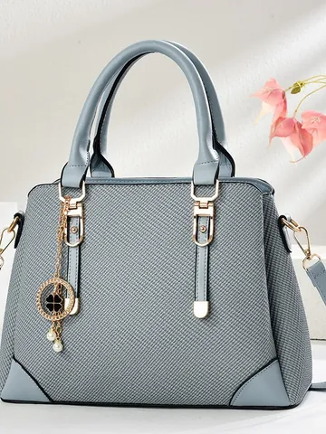 Sac à Main Élégant en Cuir PU Texturé pour Femmes Sac Cabas Grande Capacité Avec Pendentif Trèfle et Künstliche Perle Or