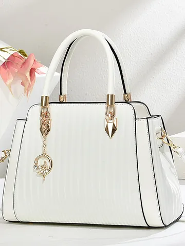 Women Fashion Pleated PU Leather Handbag Large Capacity Top Handle Bag With Ballet Dancer Charm Commuter Shoulder Bag