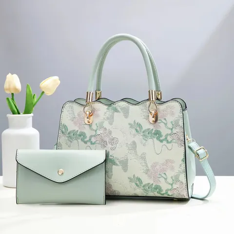 Damen Bestickte Handtasche Und Kleine Geldbörse PU Leder Umhängetasche Elegant Blumenmuster Tote Tägliche Taschen