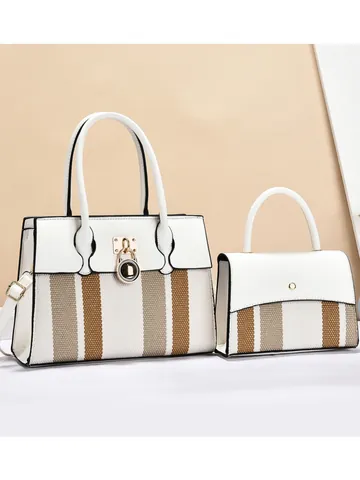 Set di Borse da Donna Patchwork a Strisce in Pelle PU Grande Capacità Tote e Piccola Borsa a Tracolla Moda Western Vintage Signora Quotidiano Pendolare Borse a Spalla