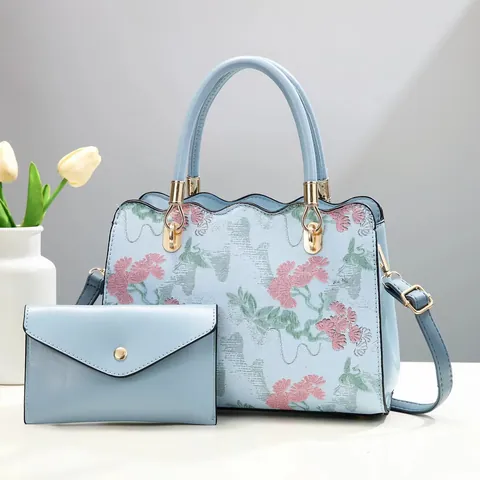 Damen Bestickte Handtasche Und Kleine Geldbörse PU Leder Umhängetasche Elegant Blumenmuster Tote Tägliche Taschen