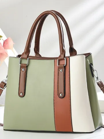 Sac à Main Femme Grande Capacité Patchwork de Couleurs Cuir PU Sac à Épaule Navette Sac Bandoulière Avec Poignée
