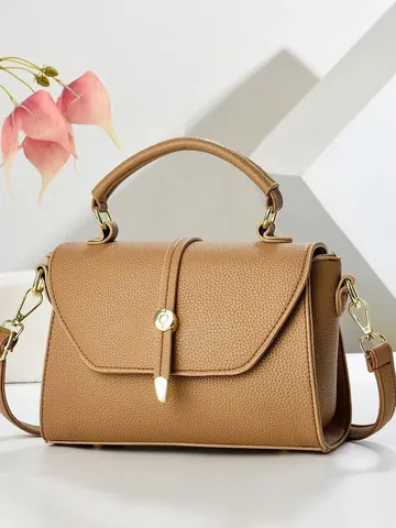 Women's Pebbled PU Leather Shoulder Bag Metal Buckle Large Capacity Chic Commuter Handbag Small Square Crossbody Bag Fashion Daily Bag