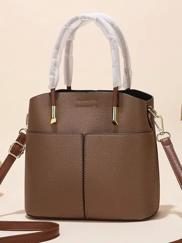 Women Vintage PU Leather Bucket Bag Large Capacity Lychee Texture Handbag With Adjustable Strap Crossbody Shoulder Bag For Daily
