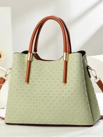 Women Elegant Woven Texture PU Leather Handbag Large Capacity Vintage Tote Shoulder Bag For Daily Office Commute Gift