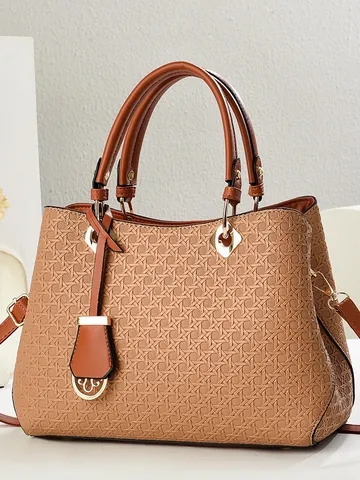 Woven Texture Top Handle Bag Large Capacity PU Leather Shoulder Bag With Detachable Strap For Women Fashion Daily Use