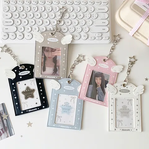 Engelsflügel PU Leder Kartenhalter Mit Stern Schlüsselanhänger Süßer K-Pop Fotokartenhalter Für Schüler Damen Taschenanhänger