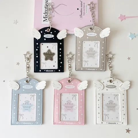 Engelsflügel PU Leder Kartenhalter Mit Stern Schlüsselanhänger Süßer K-Pop Fotokartenhalter Für Schüler Damen Taschenanhänger