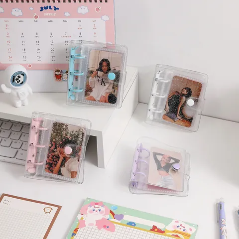 Mini 3-Ring Binder Photocard Holder Glitter PVC Loose Leaf Album For Idol Cards Polaroid Pictures DIY Journal Notebook