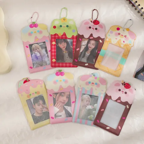 Kawaii Cartoon PVC Fotokartenhalter Hülle Mit Kugelkette Süßes Dessert Tier ID Karten Schutzhülle Für Studenten Fans