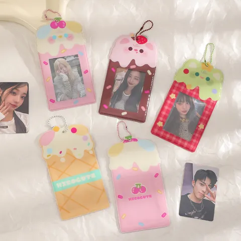 Kawaii Cartoon PVC Fotokartenhalter Hülle Mit Kugelkette Süßes Dessert Tier ID Karten Schutzhülle Für Studenten Fans