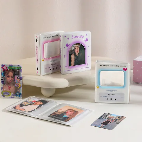Carpeta de Tarjetas Kpop Estilo Coreano Mini Álbum Fotos PVC Corazón Hueco Mariposa Diseño Salpicadura Libro Colección Almacenamiento Varias Páginas