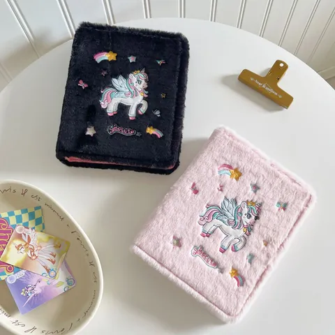 A5 Plush Unicorn Embroidery Photocard Collect Book Binder Cover Colorful Pattern Cartoon Stationery Album For Students Girls