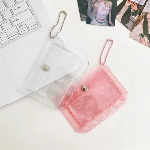 Minimalist Transparent PVC ID Card Holder With Metal Bead Chain Glitter Star Photo Sleeve For Student Women School Office