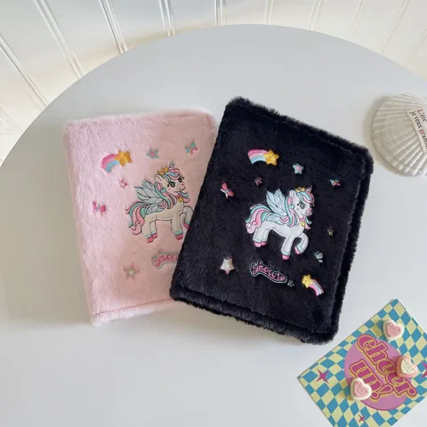 Simpatico Album Fotografico In Peluche Ricamo Unicorno Raccoglitore A5 Libro Collezione Carte Portafotocartoline