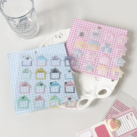 Simpatici Adesivi Epossidici a Forma di Casa per DIY Journal Scrapbooking Studenti Rosa Blu Gingham Adesivi Decorativi