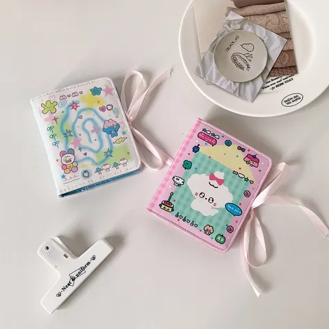 Mini Album Fotocard M5 Raccoglitore Pelle PU Simpatico Cartone Animato Kpop Card Collector Con Fiocco Di Nastro Portatile Cancelleria Porta Foto
